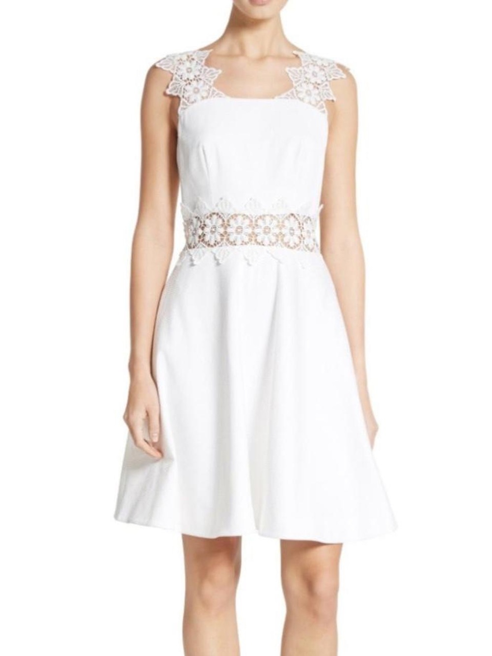 White Lace-Trim Fit & Flare Dress